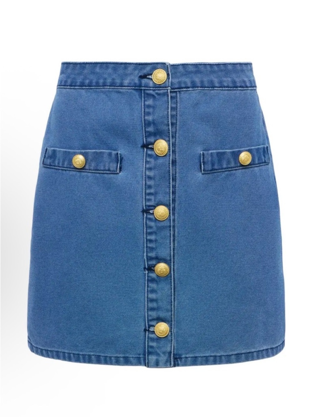 L'AGENCE Blue Denim Mini Skirt with Gold Buttons
